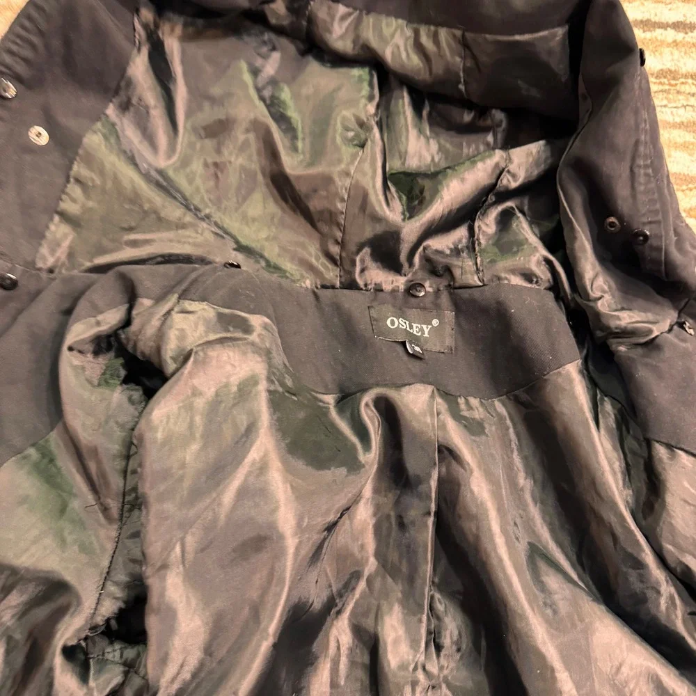 OSLEY Adjustable Black Cotton Blend Jacket w/ Rainbow Faux Fur Hood‎ Size 38